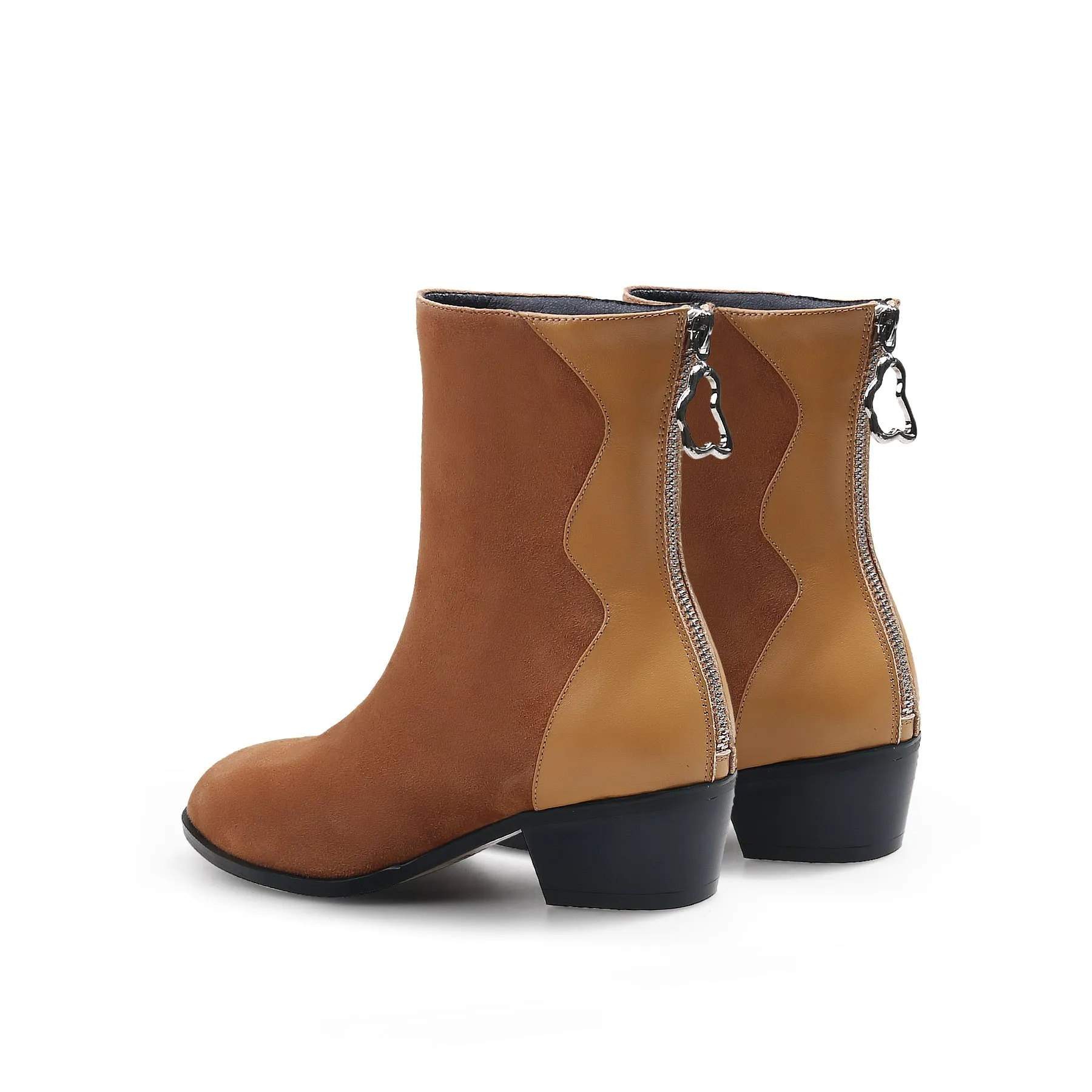 Suede Leather Ankle Boot - Brown