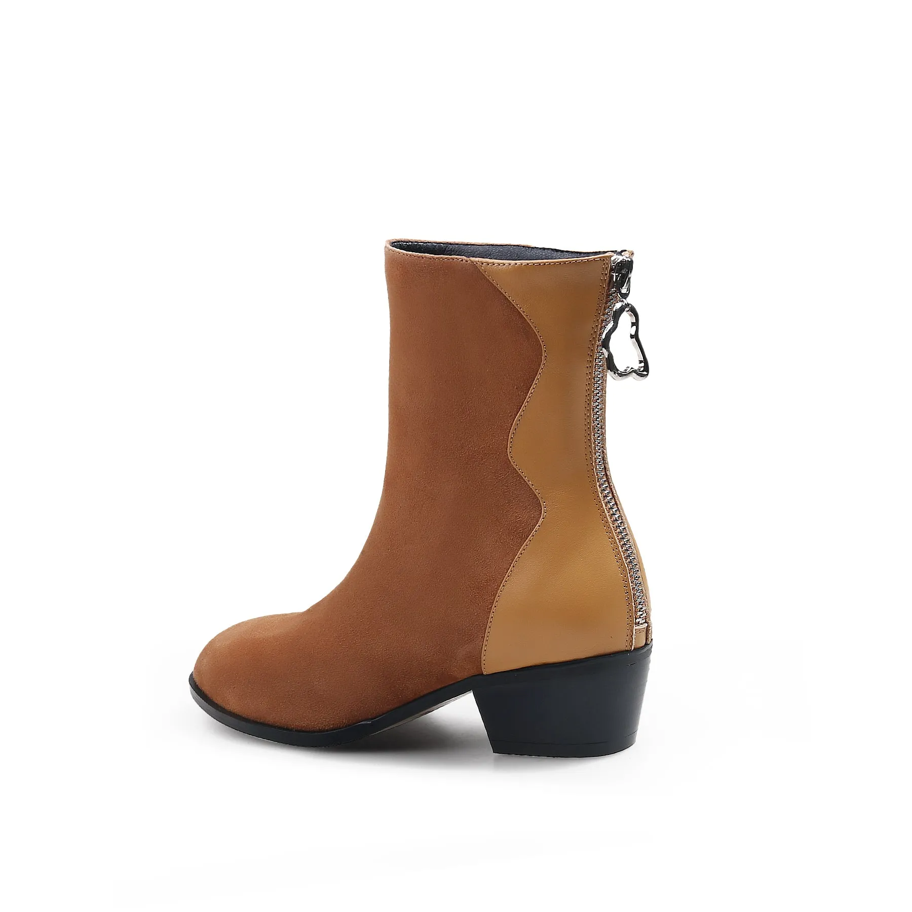 Suede Leather Ankle Boot - Brown