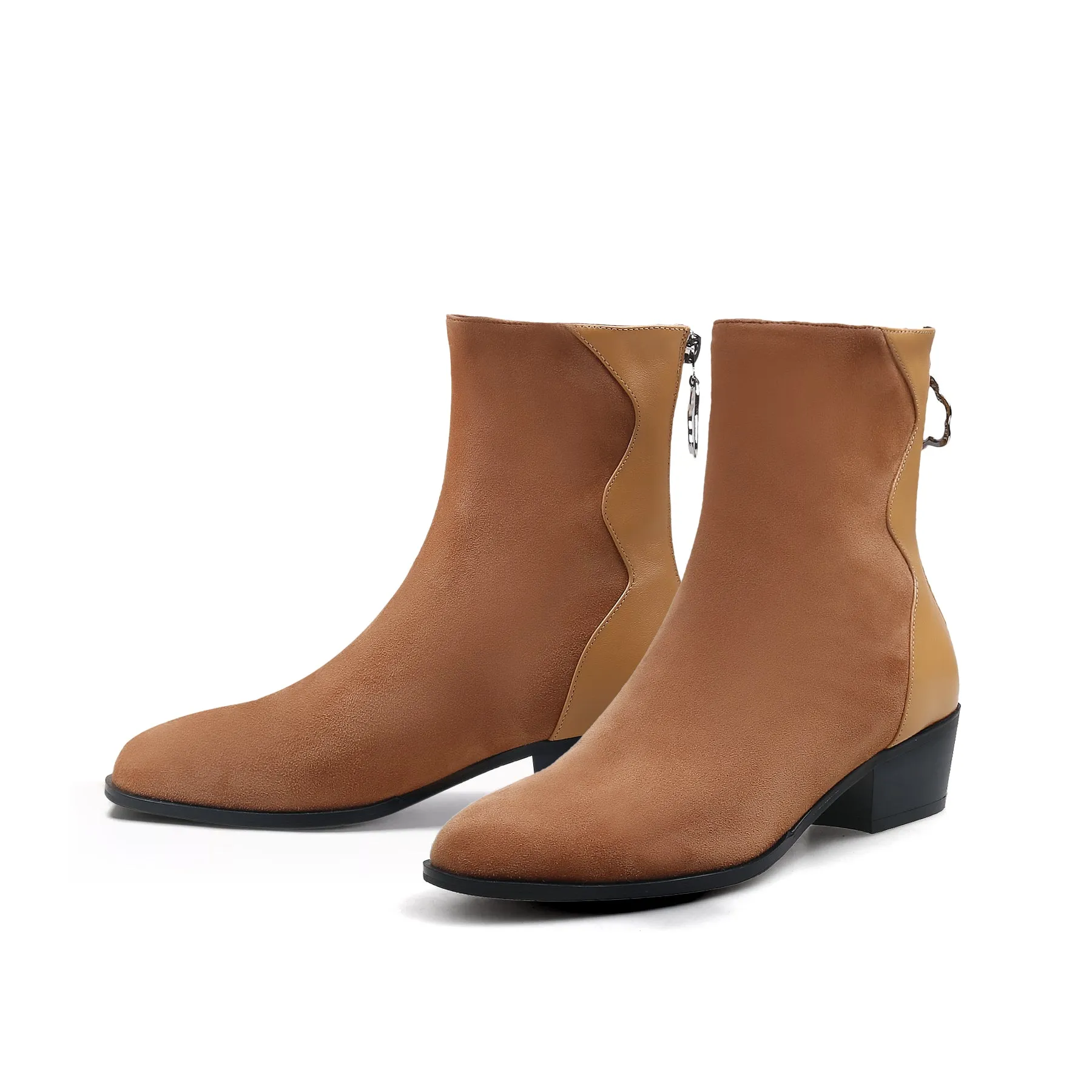 Suede Leather Ankle Boot - Brown