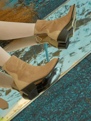 Suede Leather Ankle Boot - Brown