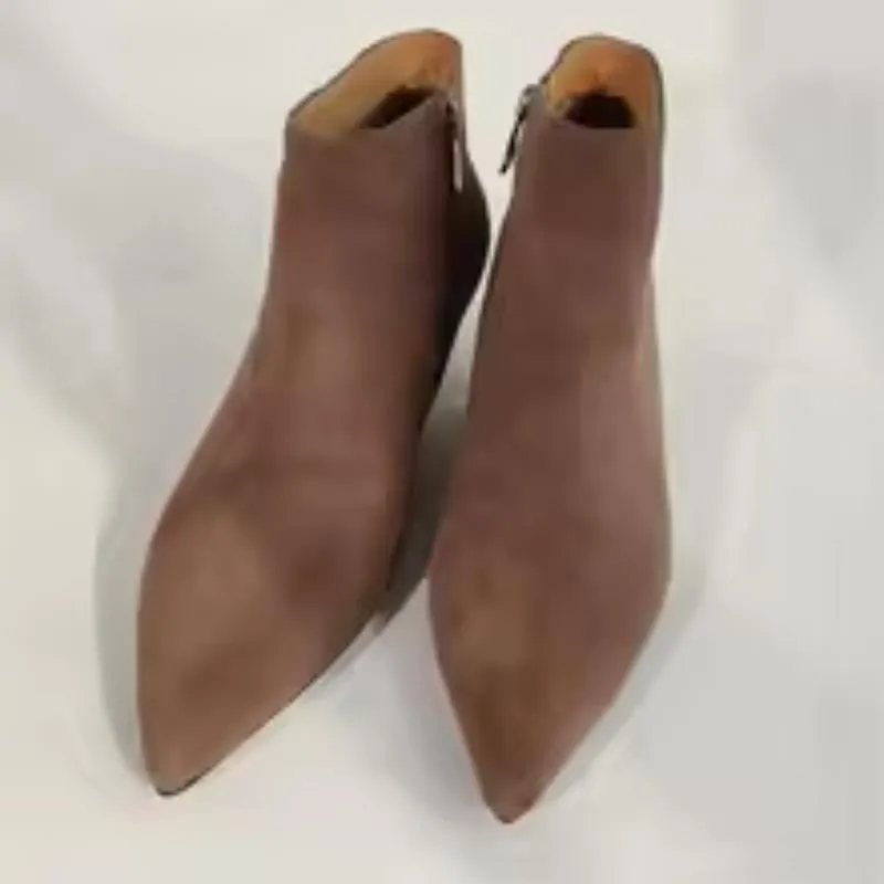 Suede Pointed Toe Side Zip 3.5CM Kitten Heels Short Booties Handmade Ladies Shoes