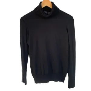 SW16 Worth Turtleneck Wool Sweater Leather Sleeve Detail SzS Great Condition