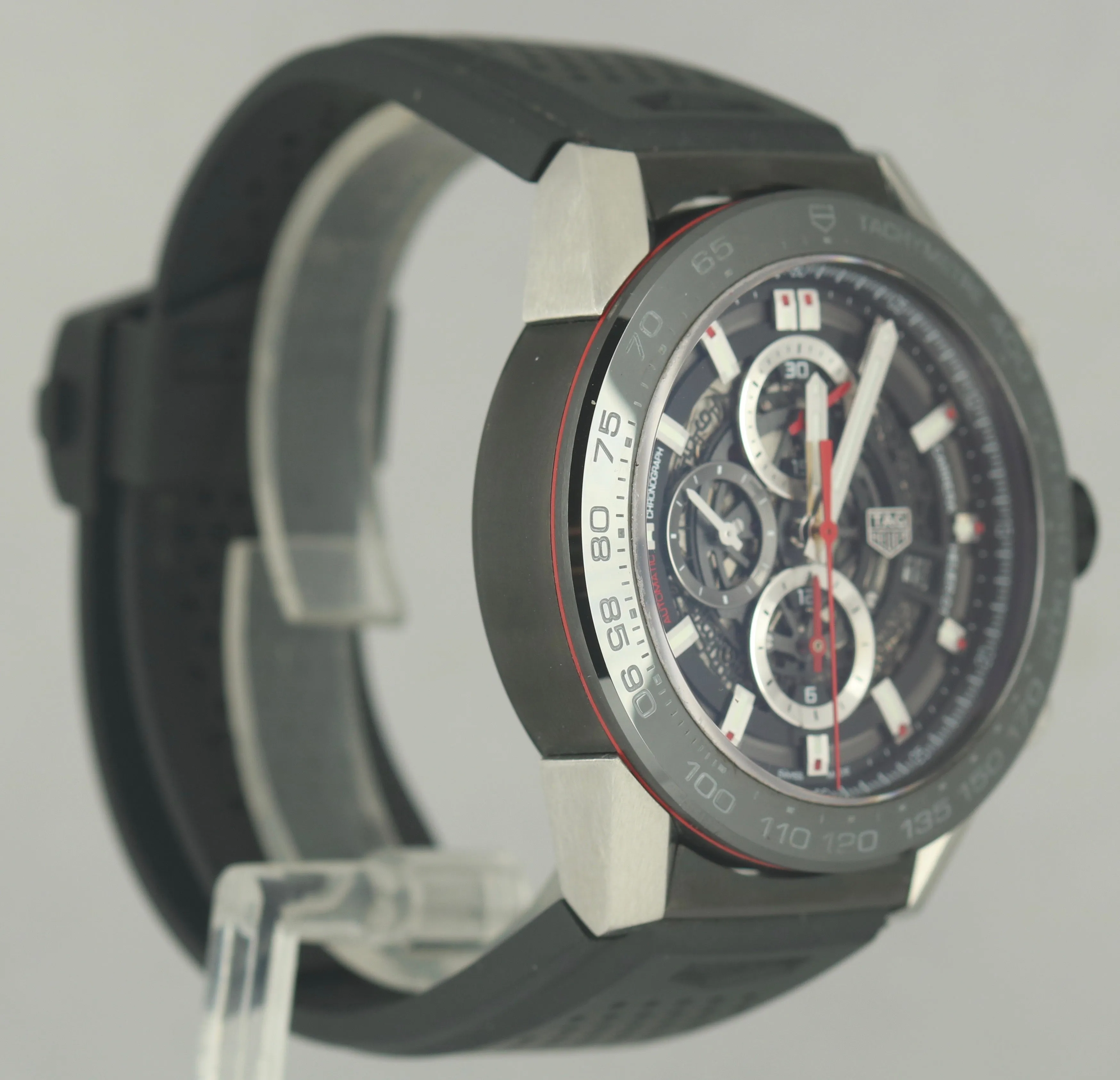 Tag Heuer Carrera Chronograph PVD Stainless Skeleton 44mm CAR2A1Z-0 Rubber Watch