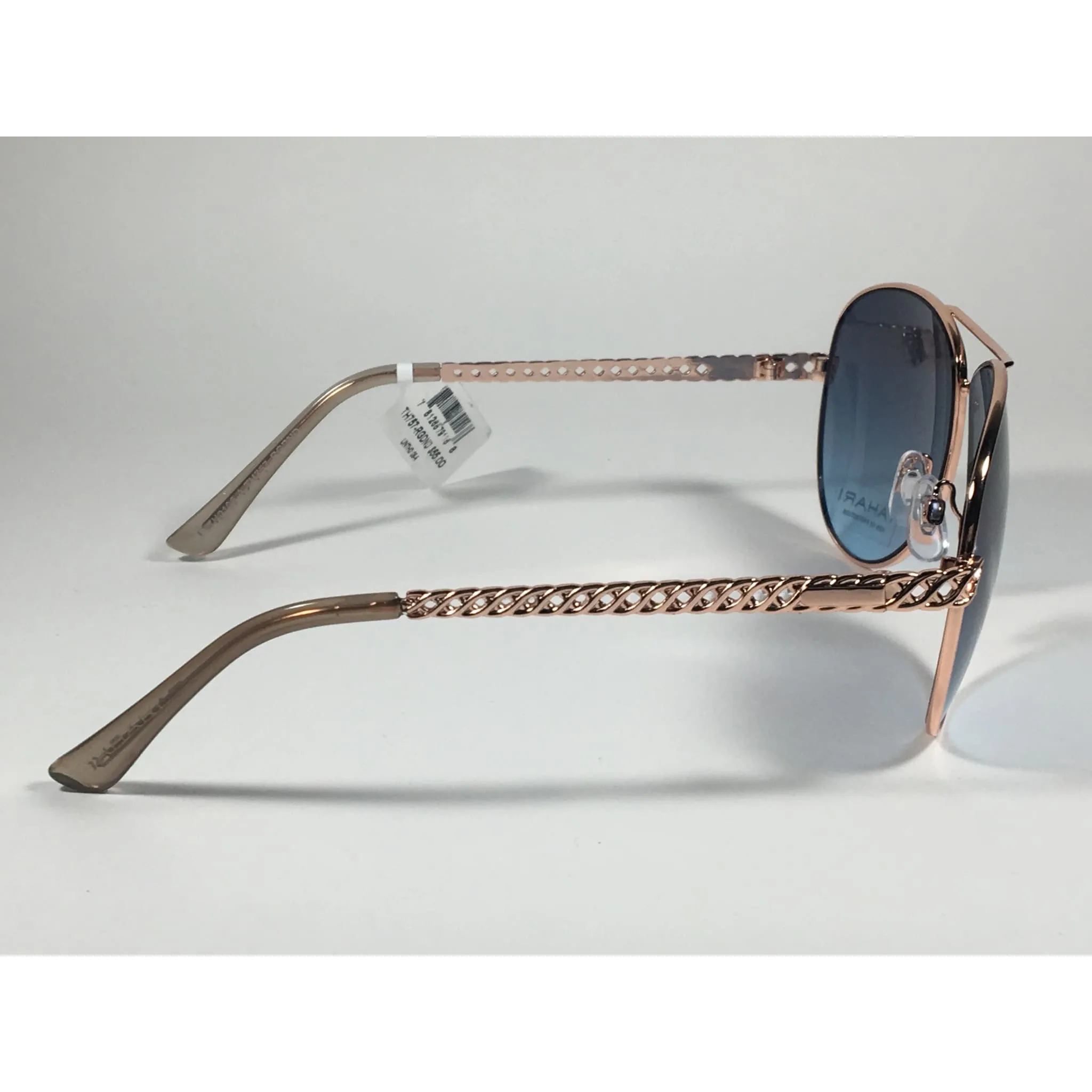 Tahari Aviator Pilot Sunglasses Rose Gold and Nude Frame Blue Lens TH757 RGDND