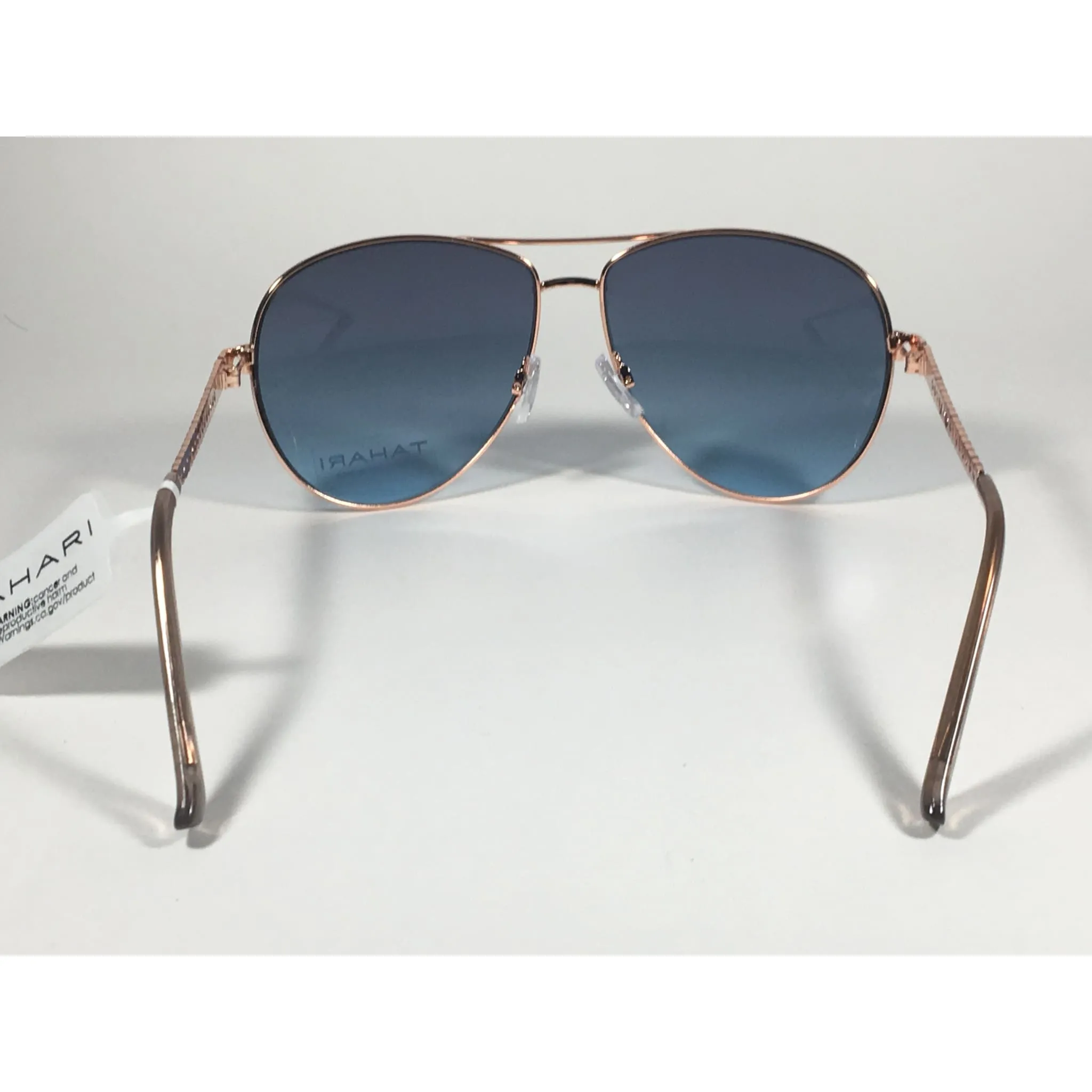 Tahari Aviator Pilot Sunglasses Rose Gold and Nude Frame Blue Lens TH757 RGDND