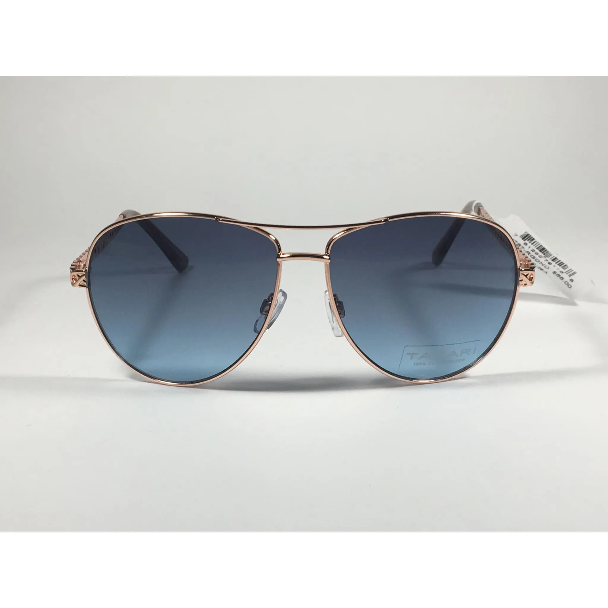Tahari Aviator Pilot Sunglasses Rose Gold and Nude Frame Blue Lens TH757 RGDND