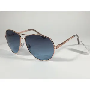 Tahari Aviator Pilot Sunglasses Rose Gold and Nude Frame Blue Lens TH757 RGDND