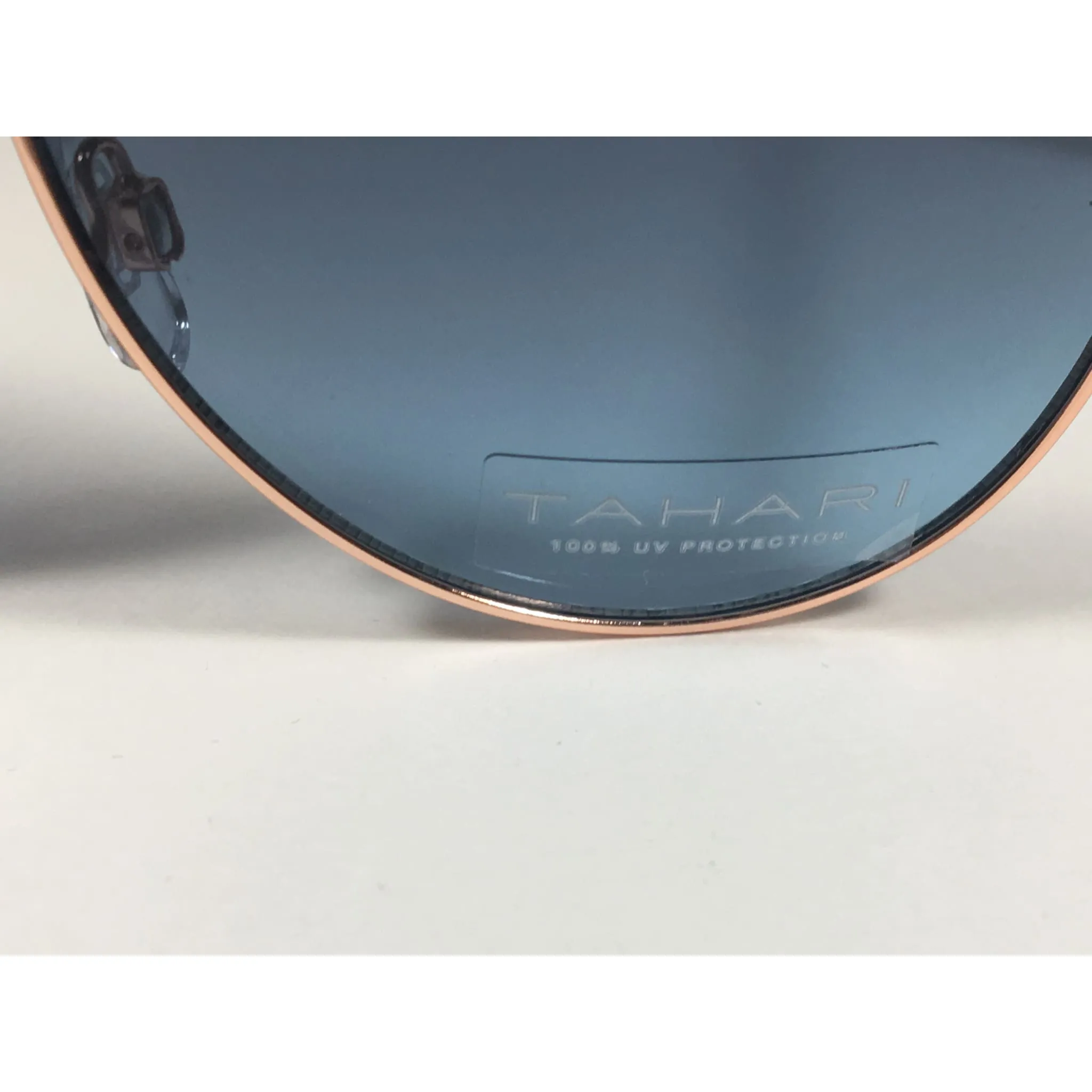 Tahari Aviator Pilot Sunglasses Rose Gold and Nude Frame Blue Lens TH757 RGDND