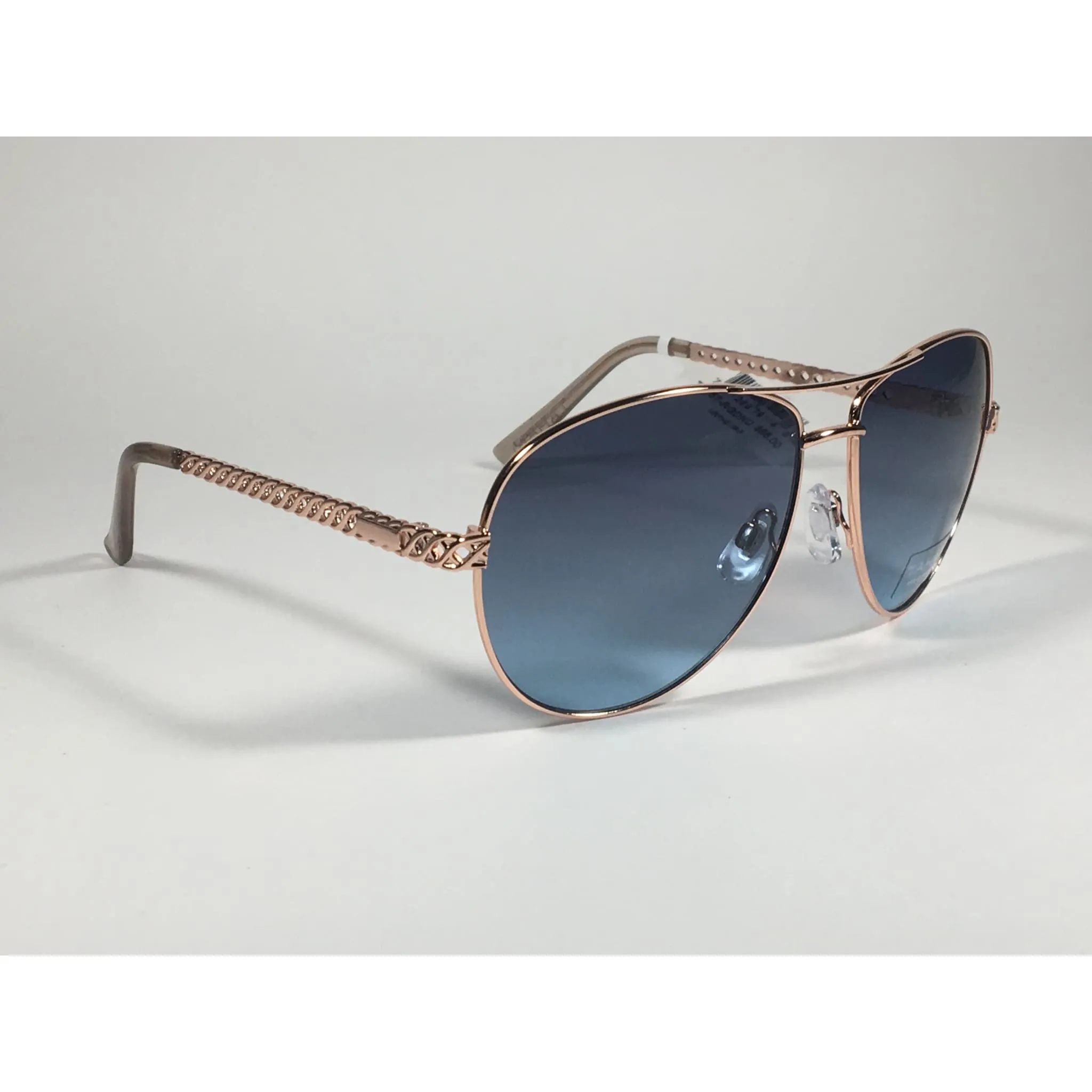 Tahari Aviator Pilot Sunglasses Rose Gold and Nude Frame Blue Lens TH757 RGDND
