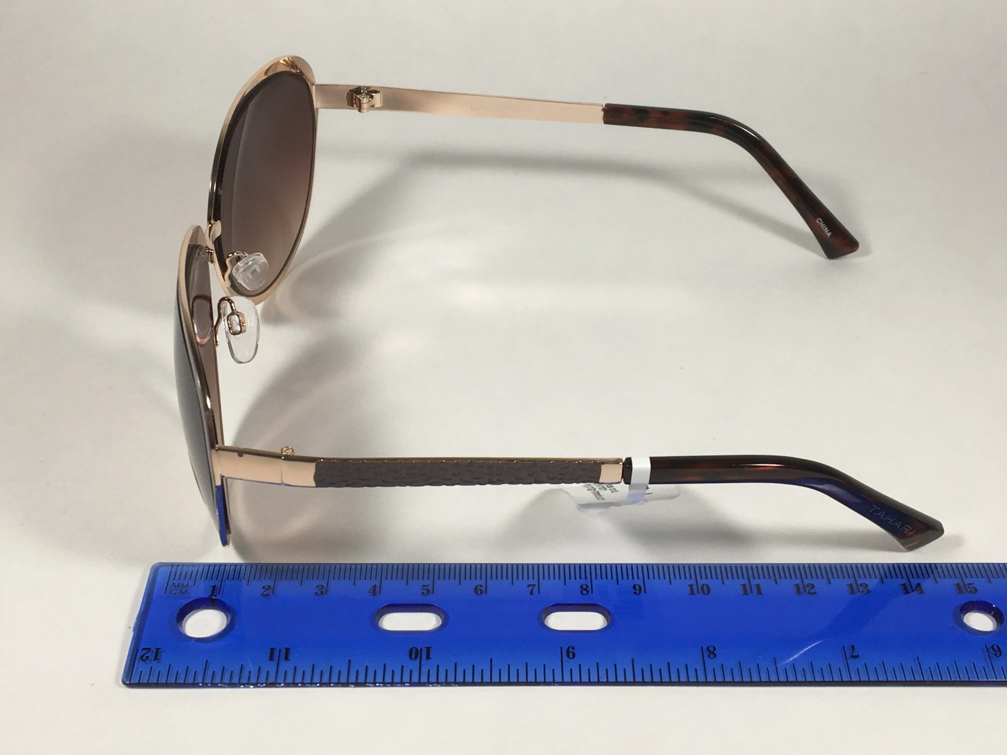 Tahari Designer Sunglasses Brown And Gold Frame Brown Gradient Lens TH753 BRN