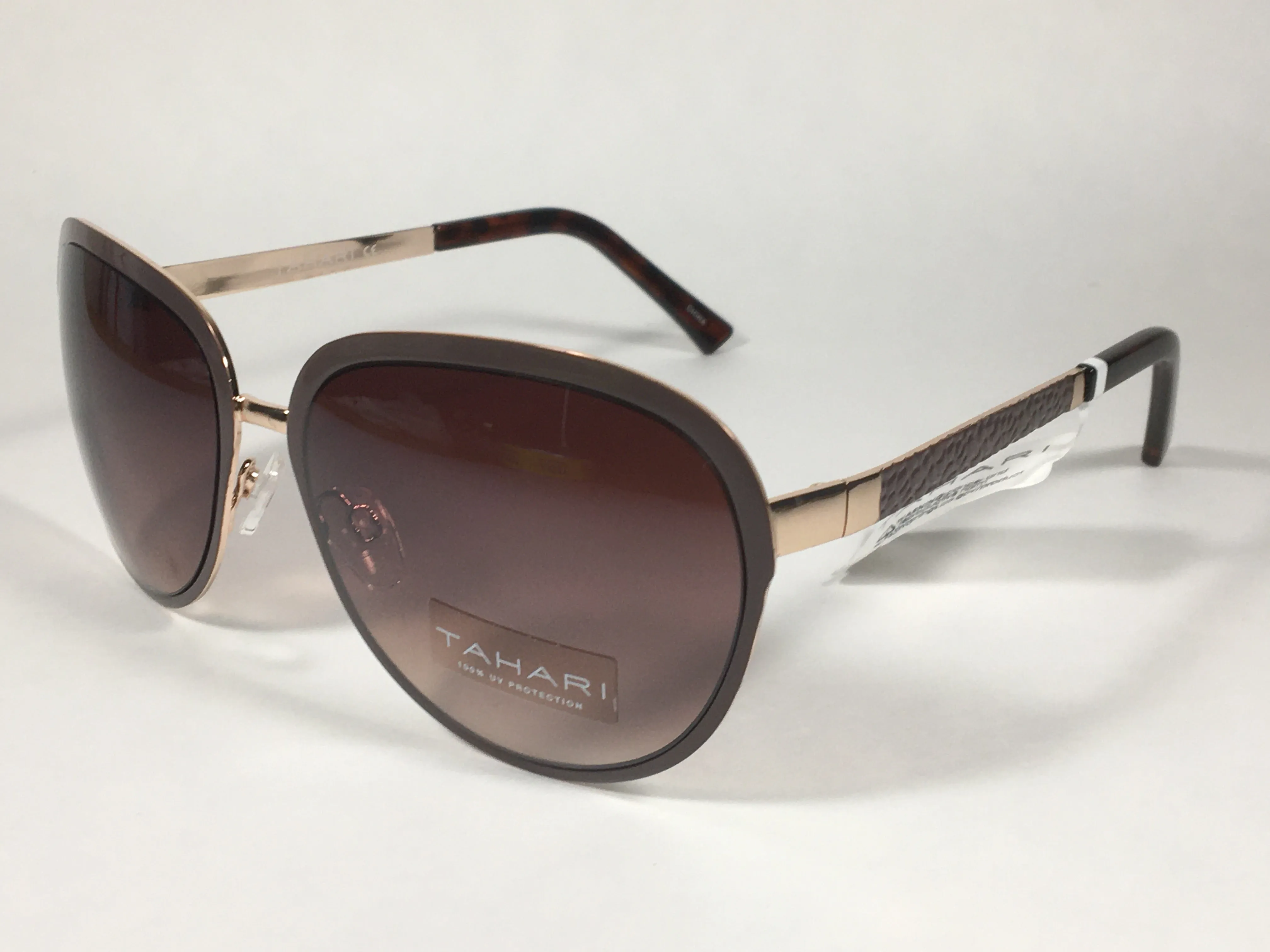 Tahari Designer Sunglasses Brown And Gold Frame Brown Gradient Lens TH753 BRN