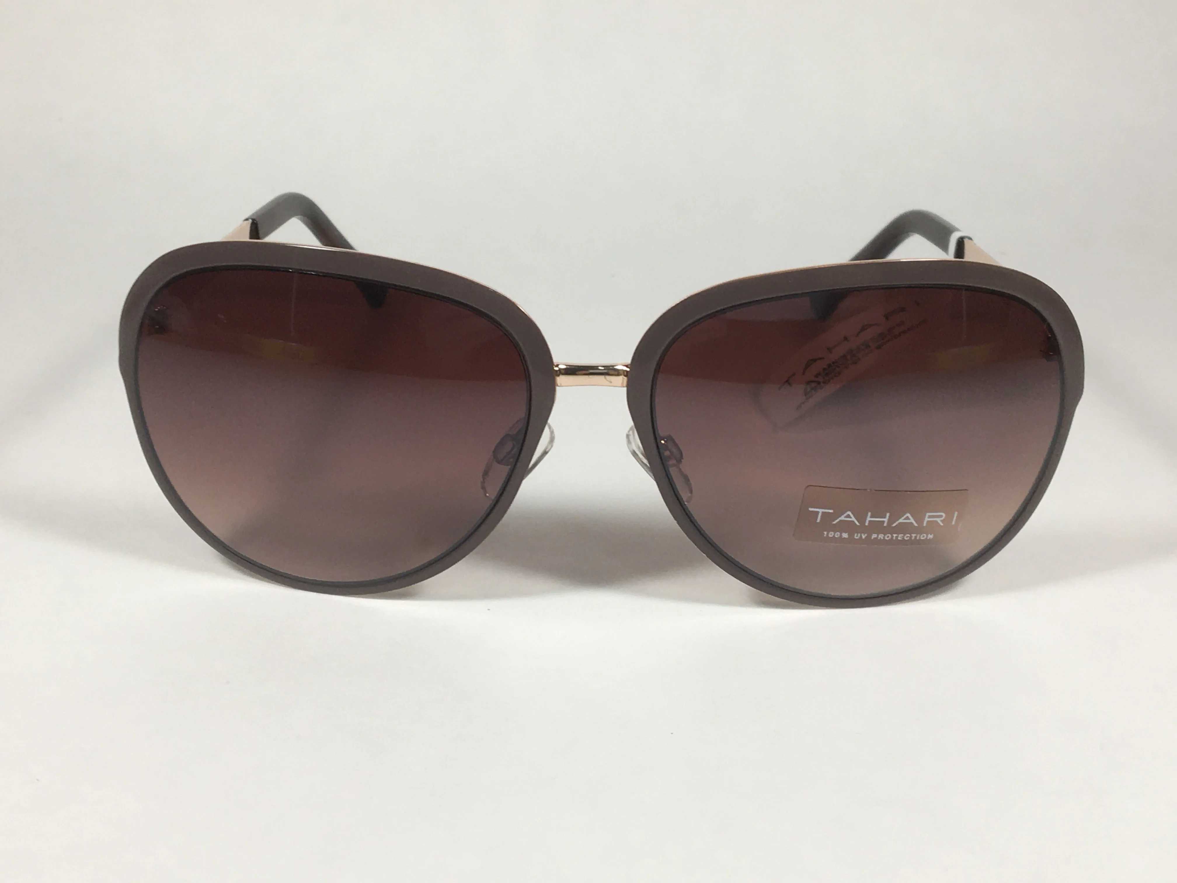 Tahari Designer Sunglasses Brown And Gold Frame Brown Gradient Lens TH753 BRN