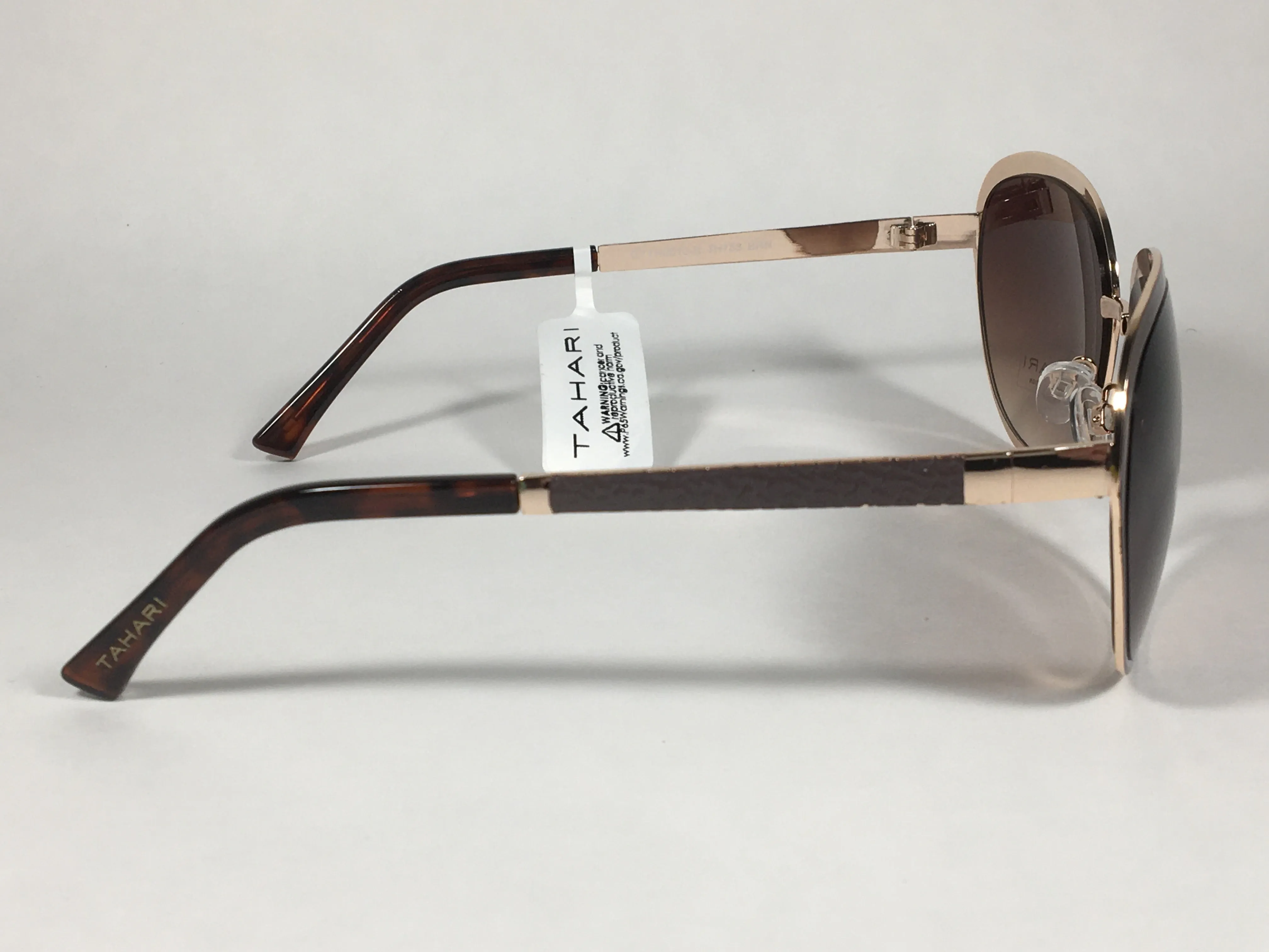 Tahari Designer Sunglasses Brown And Gold Frame Brown Gradient Lens TH753 BRN