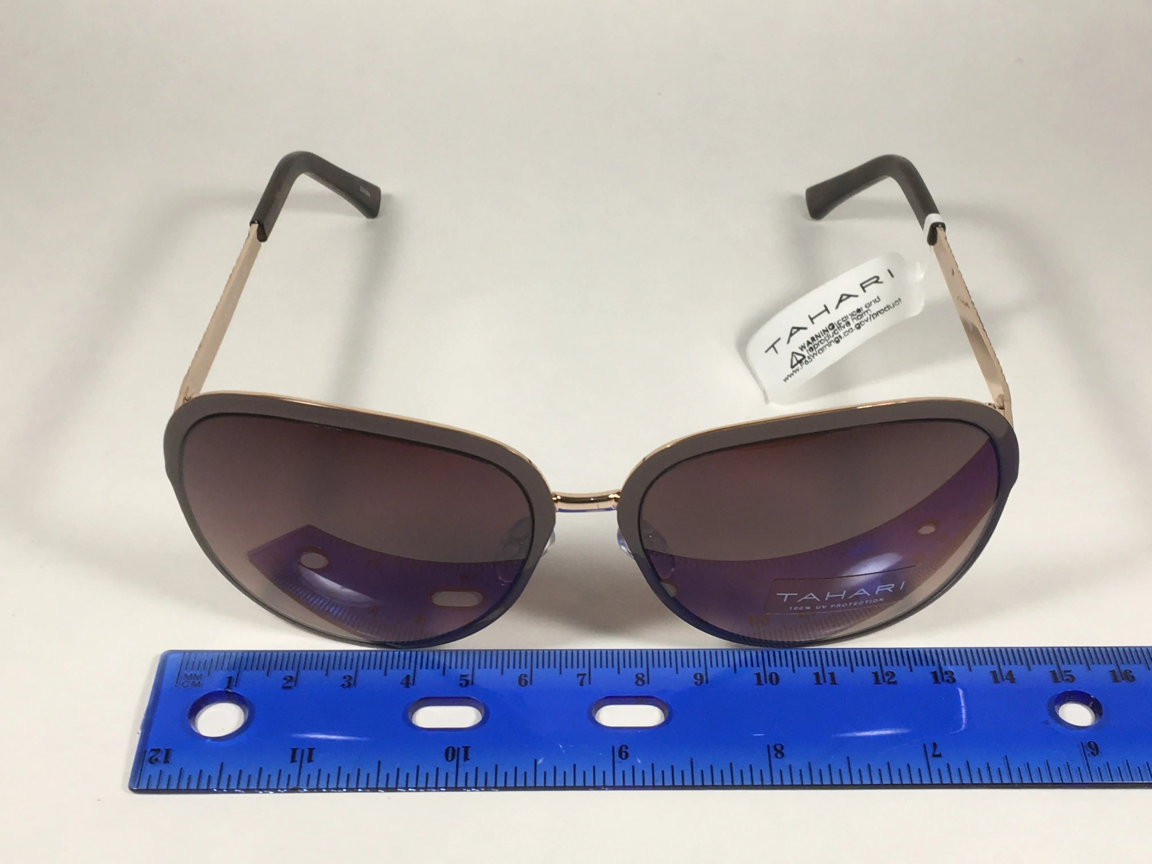 Tahari Designer Sunglasses Brown And Gold Frame Brown Gradient Lens TH753 BRN