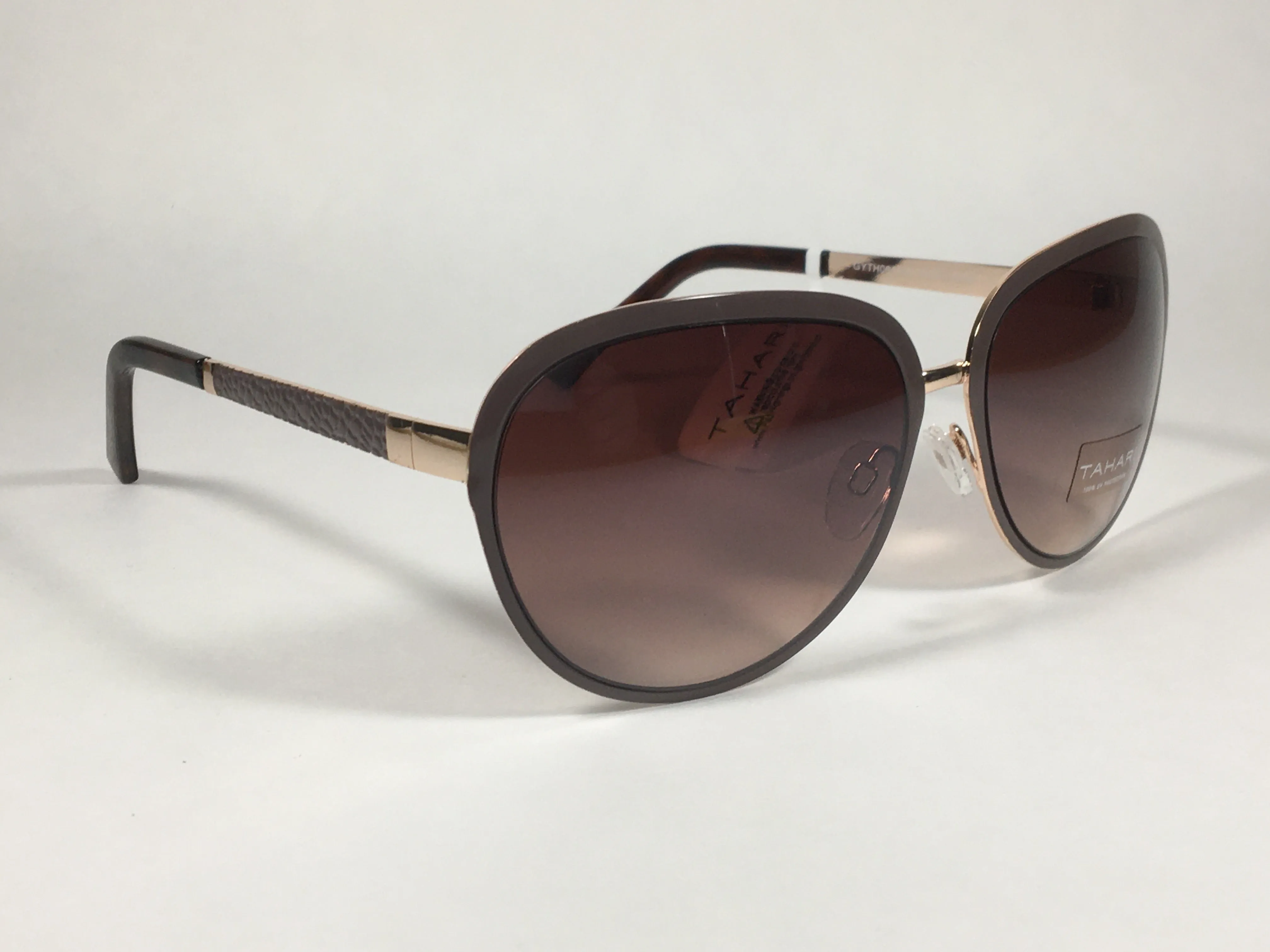 Tahari Designer Sunglasses Brown And Gold Frame Brown Gradient Lens TH753 BRN