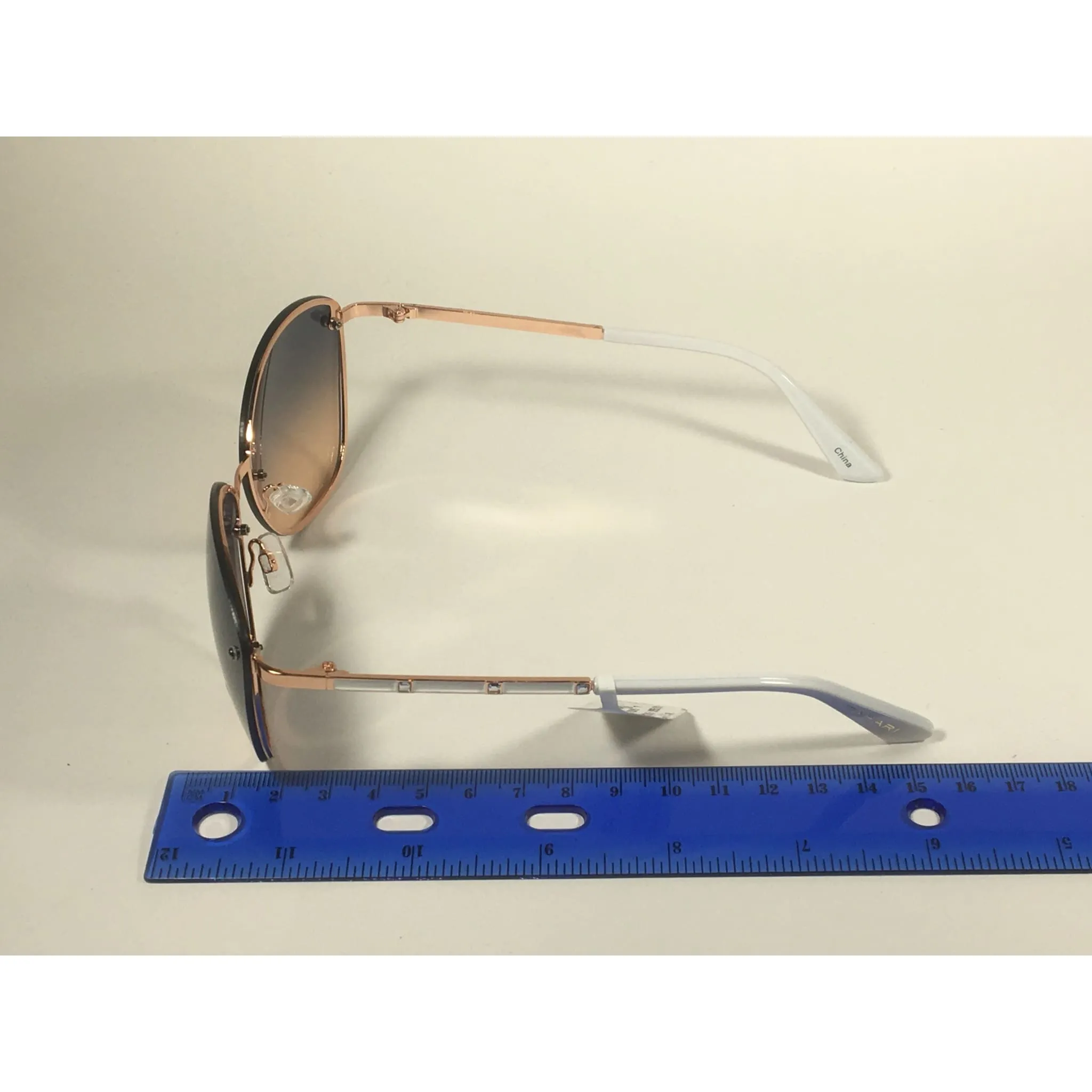 Tahari Rimless Cat Eye Sunglasses Rose Gold White Blue Gradient Lens TH652 RGDWH
