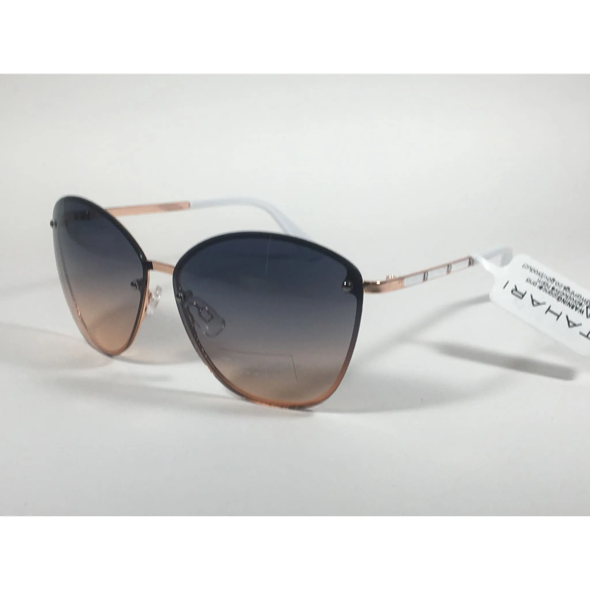 Tahari Rimless Cat Eye Sunglasses Rose Gold White Blue Gradient Lens TH652 RGDWH