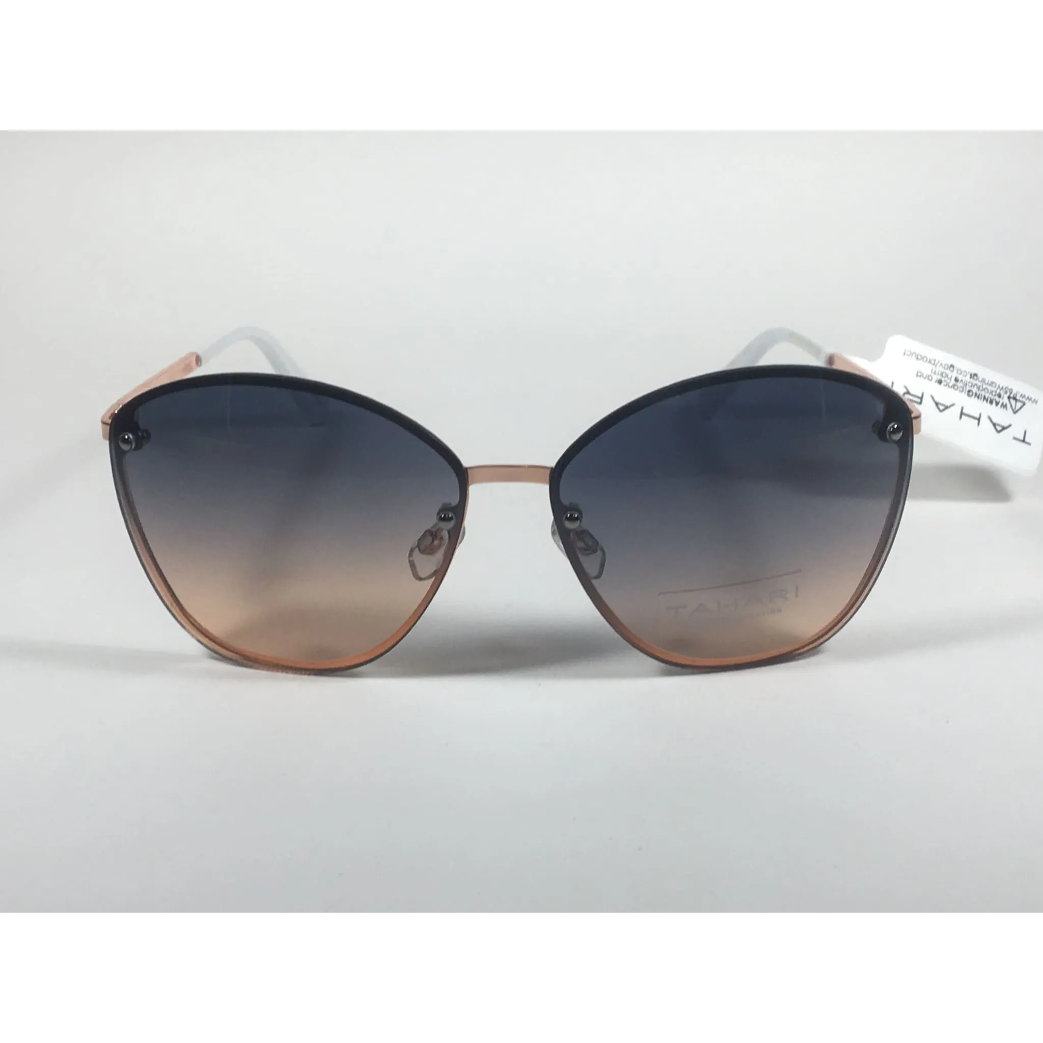 Tahari Rimless Cat Eye Sunglasses Rose Gold White Blue Gradient Lens TH652 RGDWH