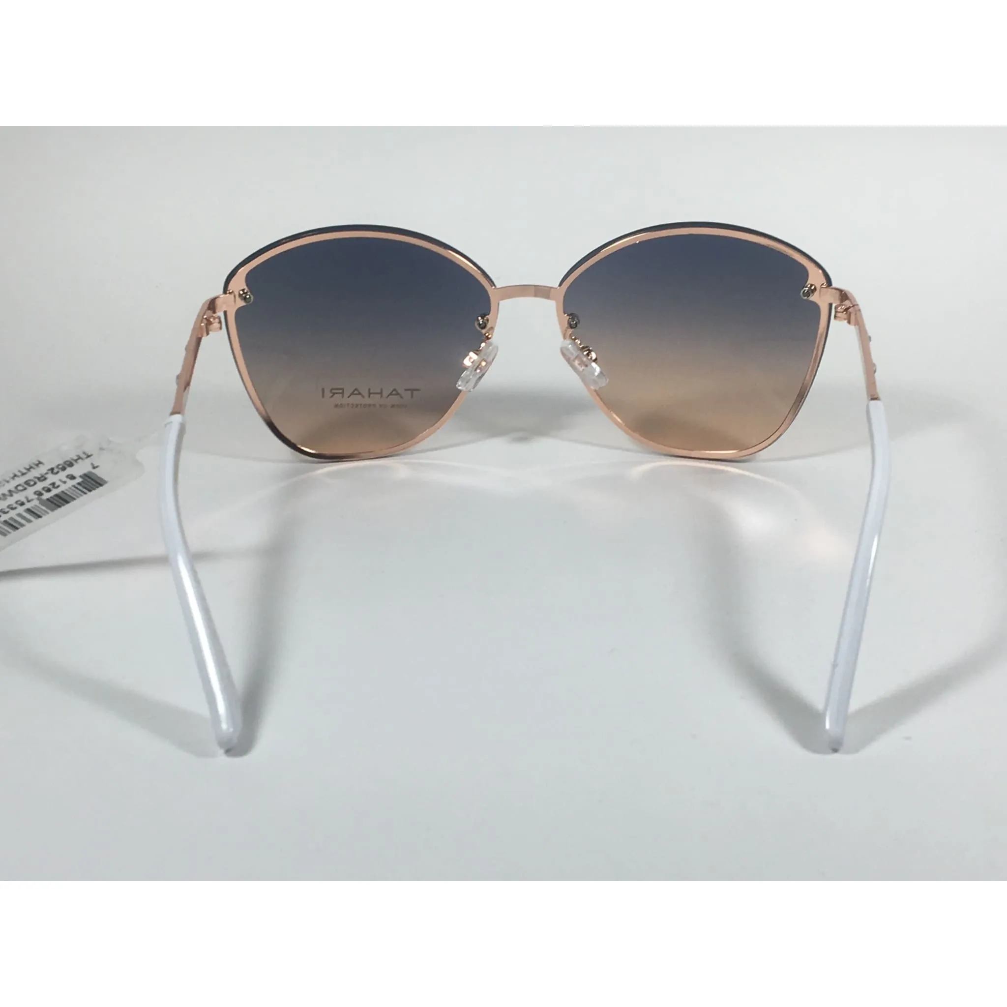 Tahari Rimless Cat Eye Sunglasses Rose Gold White Blue Gradient Lens TH652 RGDWH
