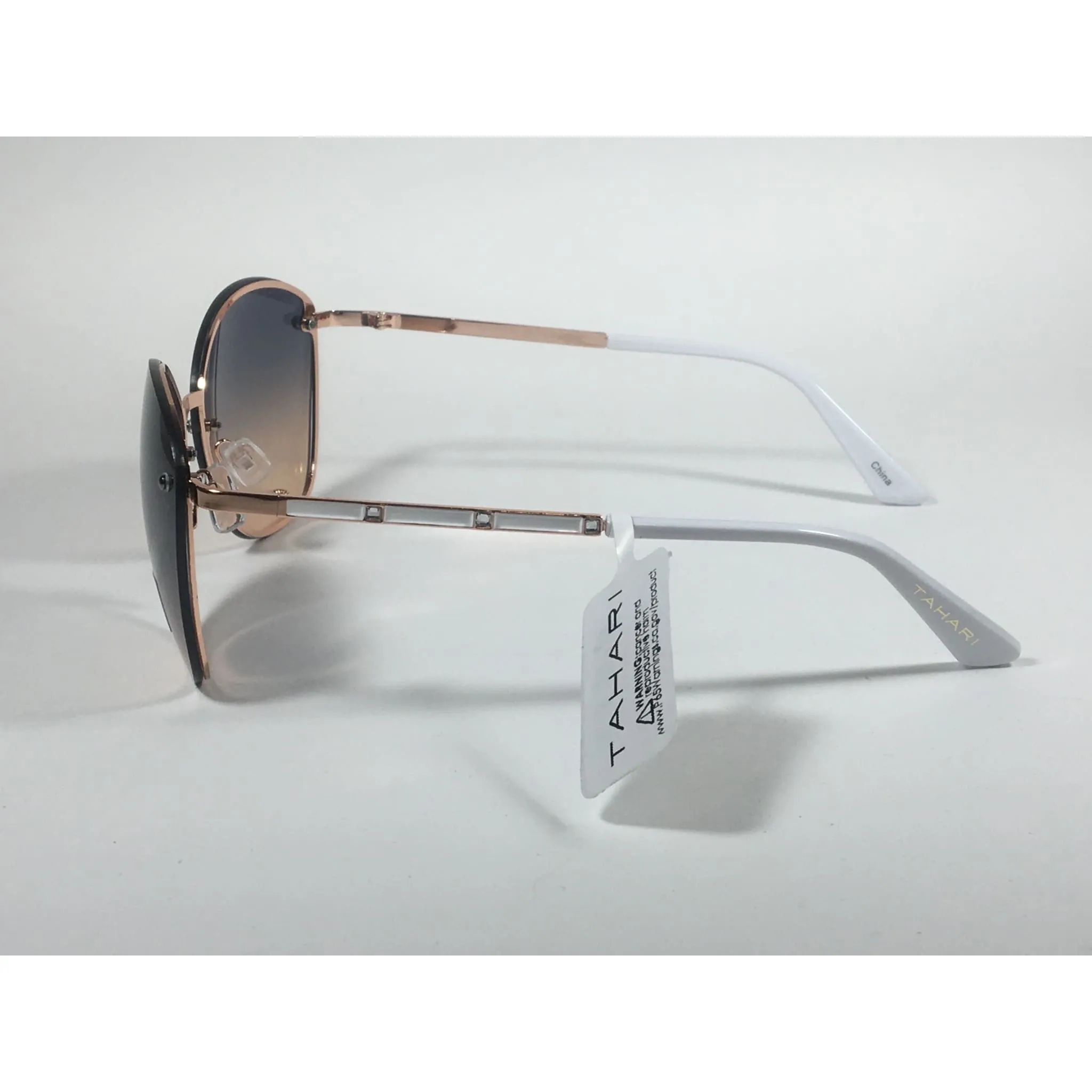 Tahari Rimless Cat Eye Sunglasses Rose Gold White Blue Gradient Lens TH652 RGDWH