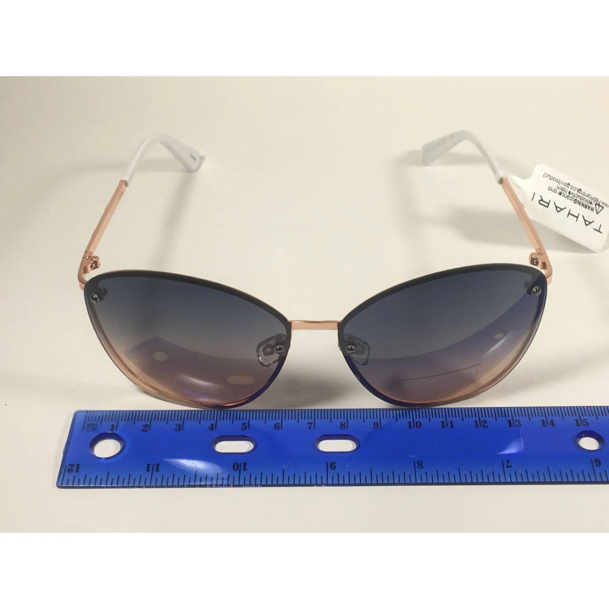 Tahari Rimless Cat Eye Sunglasses Rose Gold White Blue Gradient Lens TH652 RGDWH