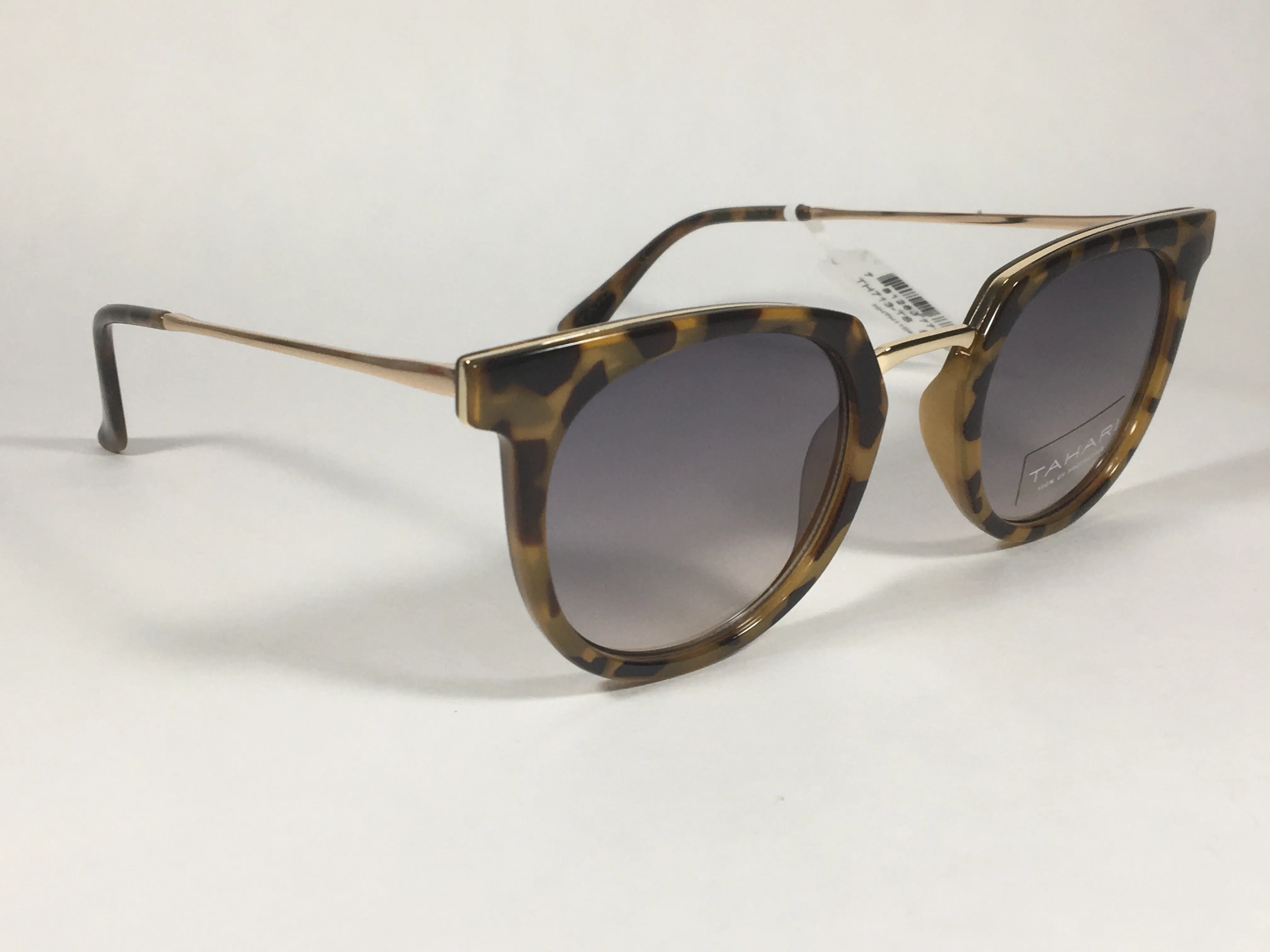 Tahari Round Sunglasses Brown Tortoise Gold Frame Gray Gradient Lens TH713 TS