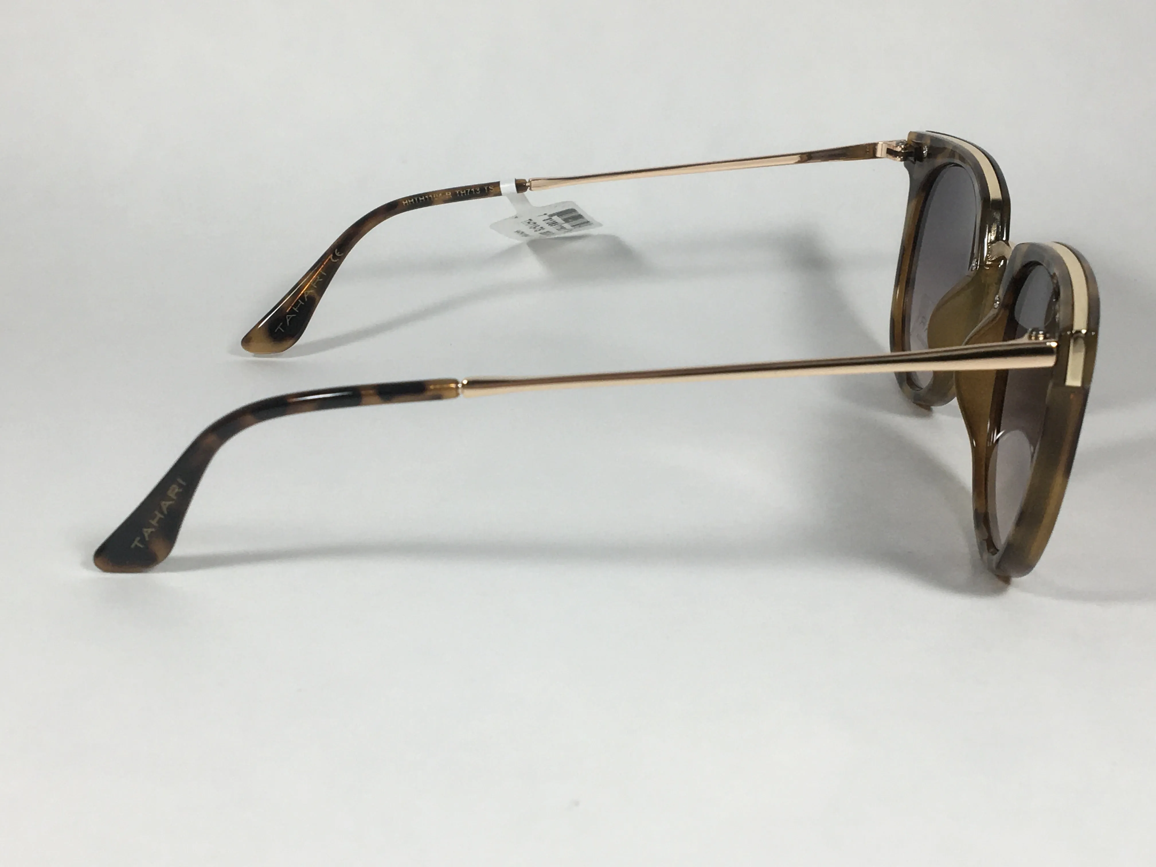 Tahari Round Sunglasses Brown Tortoise Gold Frame Gray Gradient Lens TH713 TS