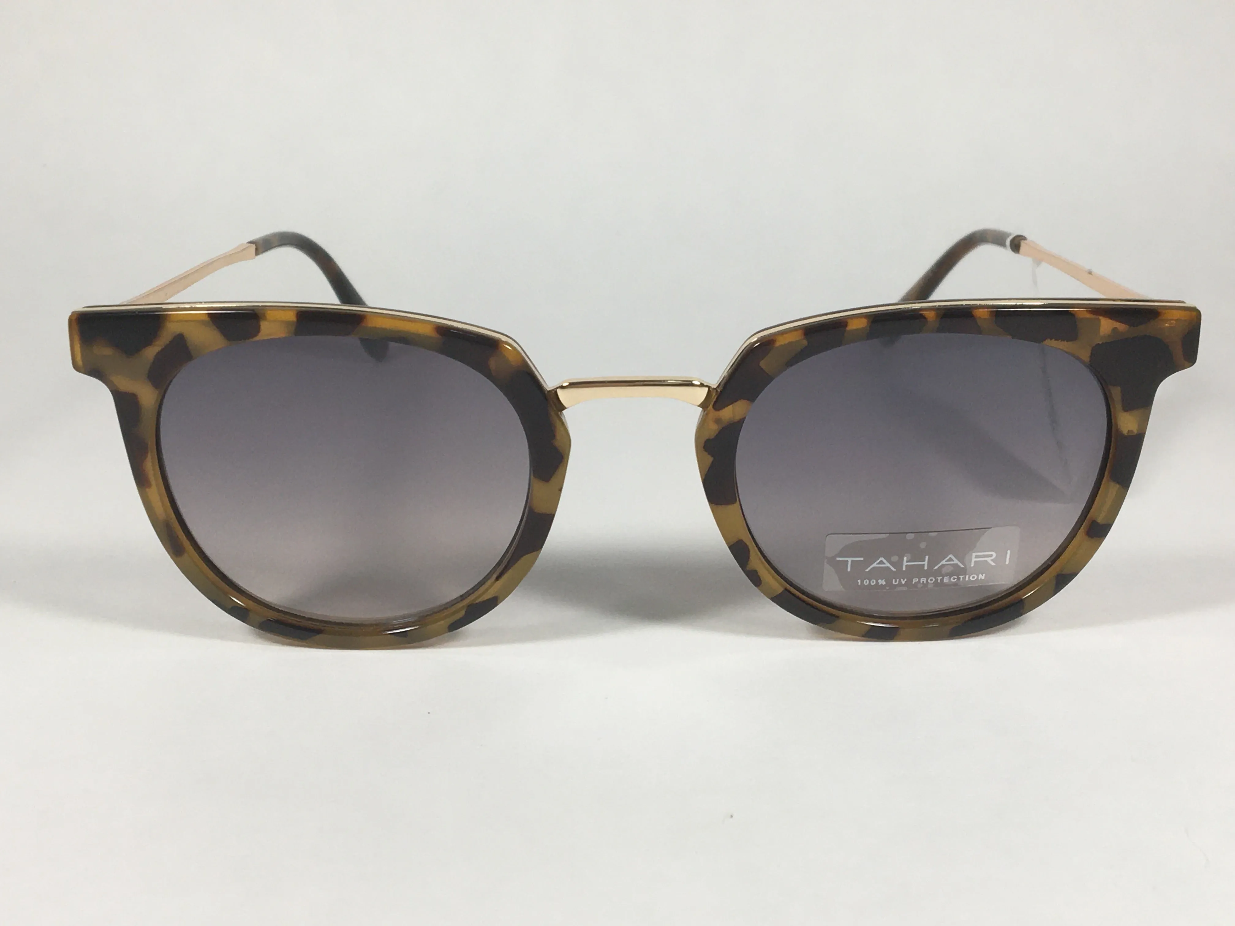 Tahari Round Sunglasses Brown Tortoise Gold Frame Gray Gradient Lens TH713 TS
