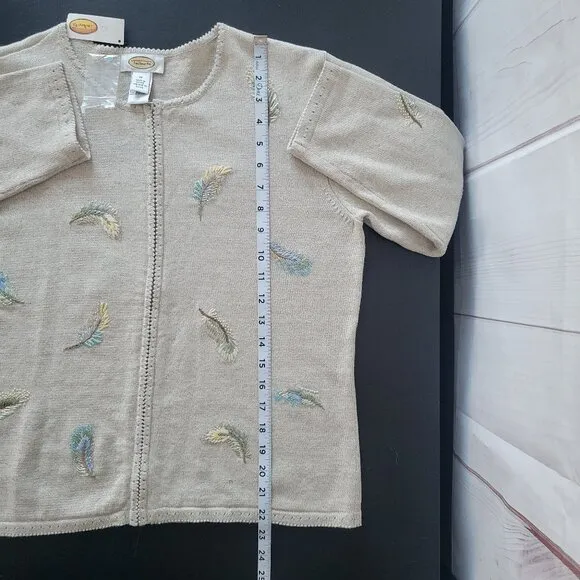 Talbots Beaded Embroidered Women’s M Cotton/Linen Zip Front Sweater Cardigan NWT