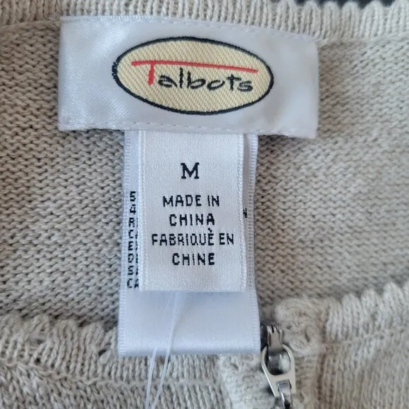 Talbots Beaded Embroidered Women’s M Cotton/Linen Zip Front Sweater Cardigan NWT