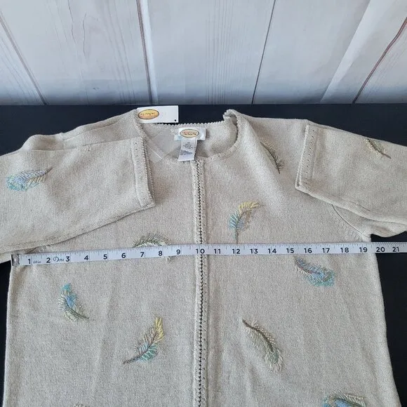 Talbots Beaded Embroidered Women’s M Cotton/Linen Zip Front Sweater Cardigan NWT