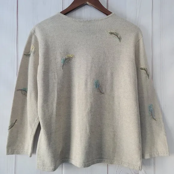 Talbots Beaded Embroidered Women’s M Cotton/Linen Zip Front Sweater Cardigan NWT