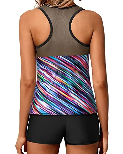 Tankini Swimsuits for Women Shorts Athletic Racerback Tank Tops Two Piece Swimwear
