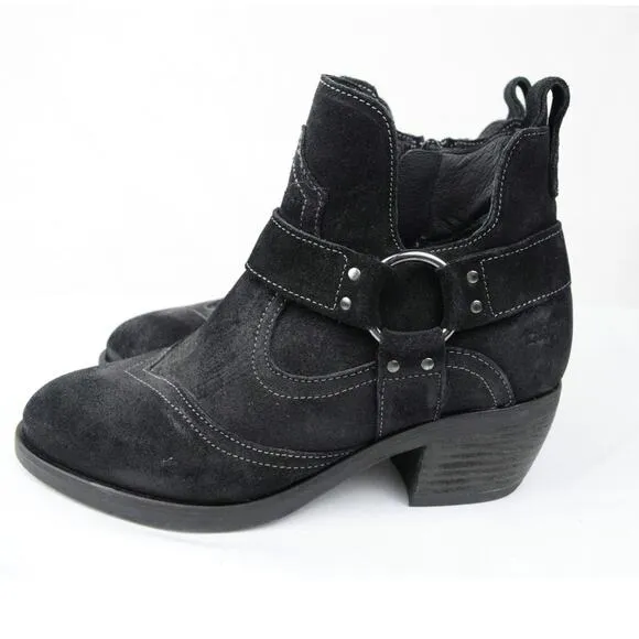 Taos Howdy Black Suede Block Heel Ankle Western Biker Bootie EUR. 36 US 5-5.5