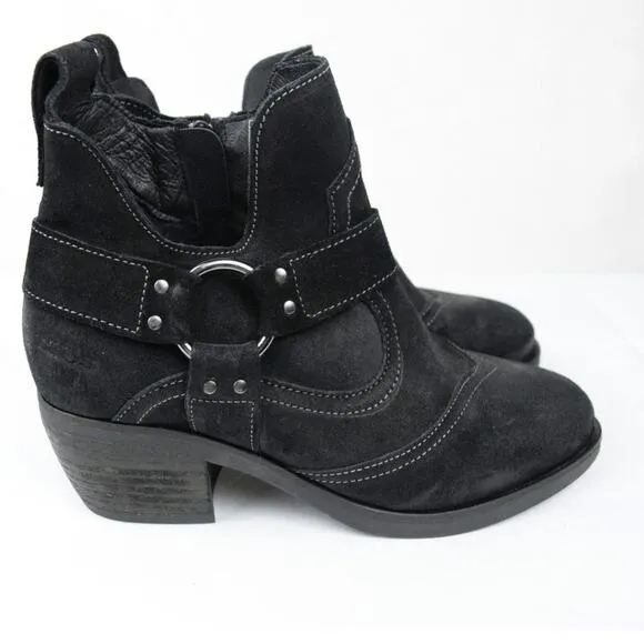 Taos Howdy Black Suede Block Heel Ankle Western Biker Bootie EUR. 36 US 5-5.5