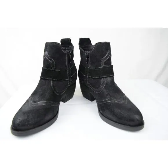 Taos Howdy Black Suede Block Heel Ankle Western Biker Bootie EUR. 36 US 5-5.5