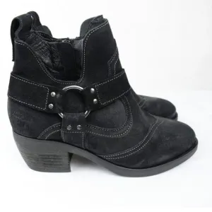 Taos Howdy Black Suede Block Heel Ankle Western Biker Bootie EUR. 36 US 5-5.5