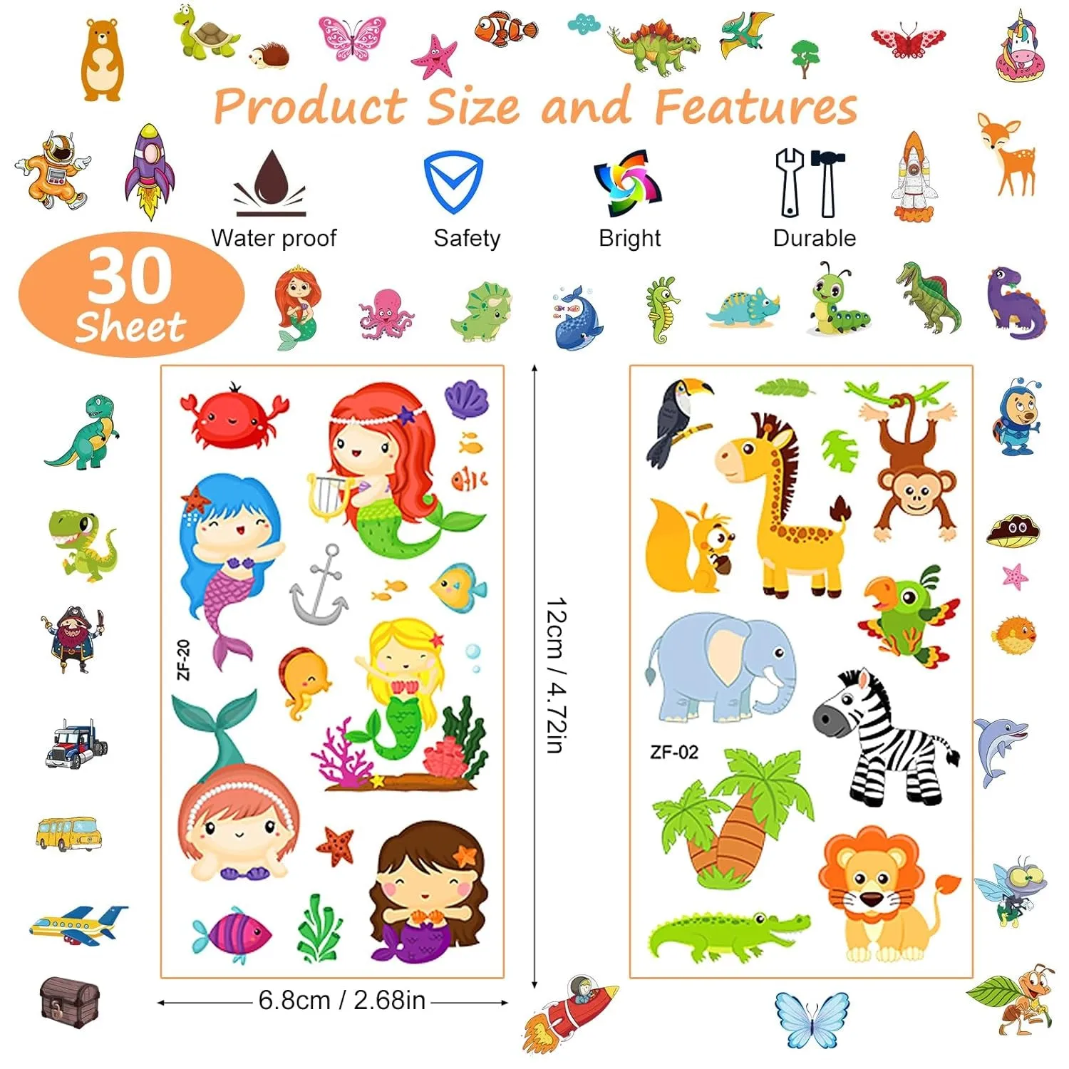 Tattoos for Kids, 300  Mixed Styles Temporary Tattoos Stickers Set for Girls and Boys, Space Dinosaur Animals Butterfly Tattoos for Kids Birthday Party Supplies