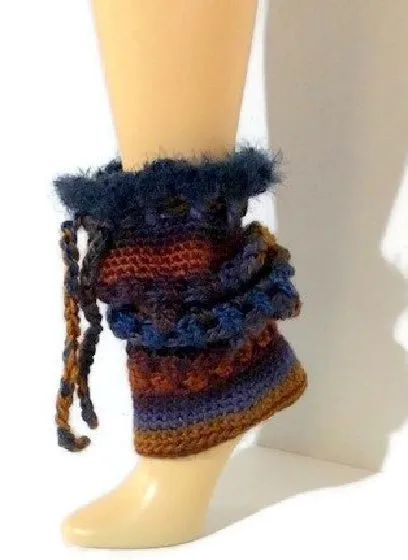 The Blue Andes leg warmers, rust gold, brown, purple, blue pair leg-warmers, crochet, woman size,  cold weather, holiday gift,