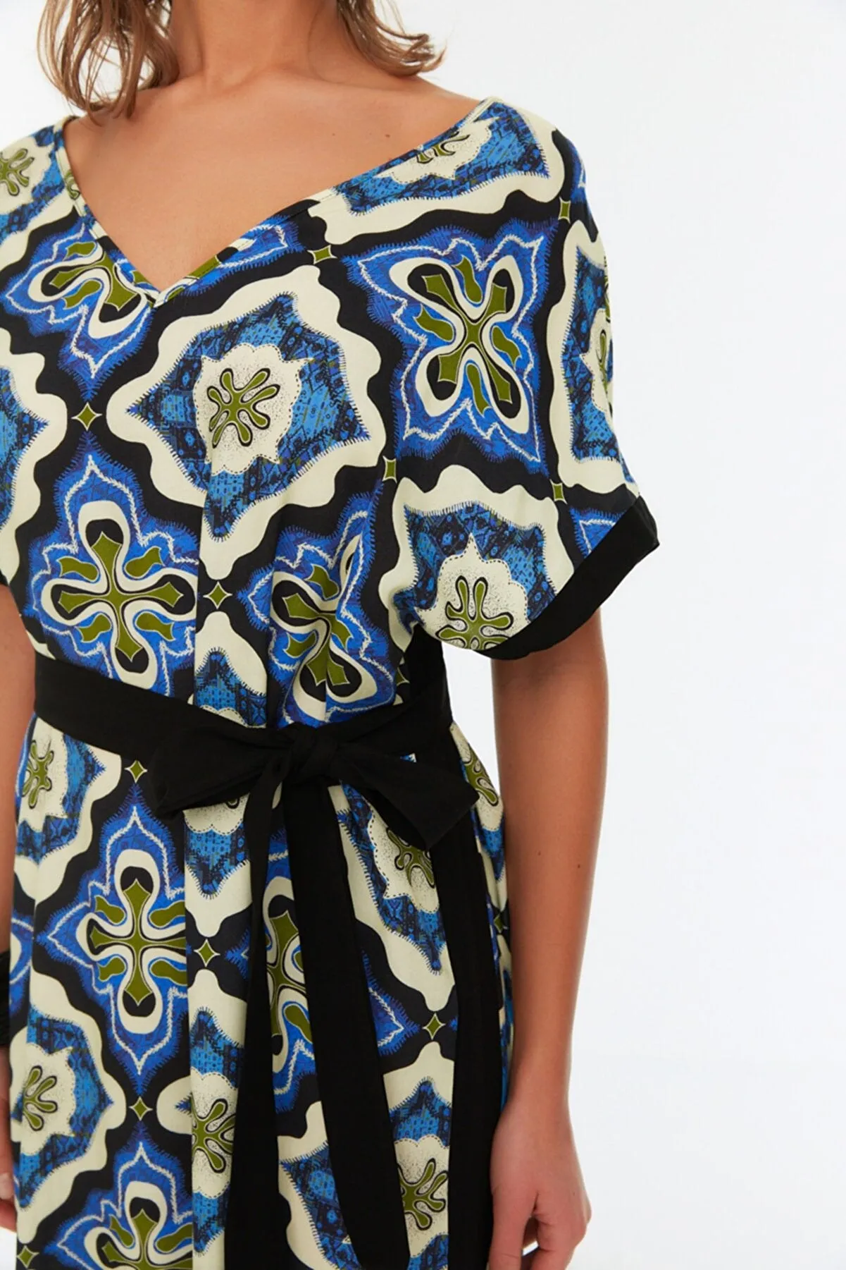 Tile Patterned Tie Kimono&Caftan