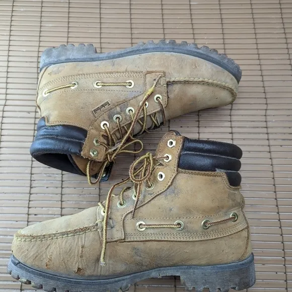 Timberland men's sz 8 Moccasin toe Paracord lace work, hike hunting boots. Some