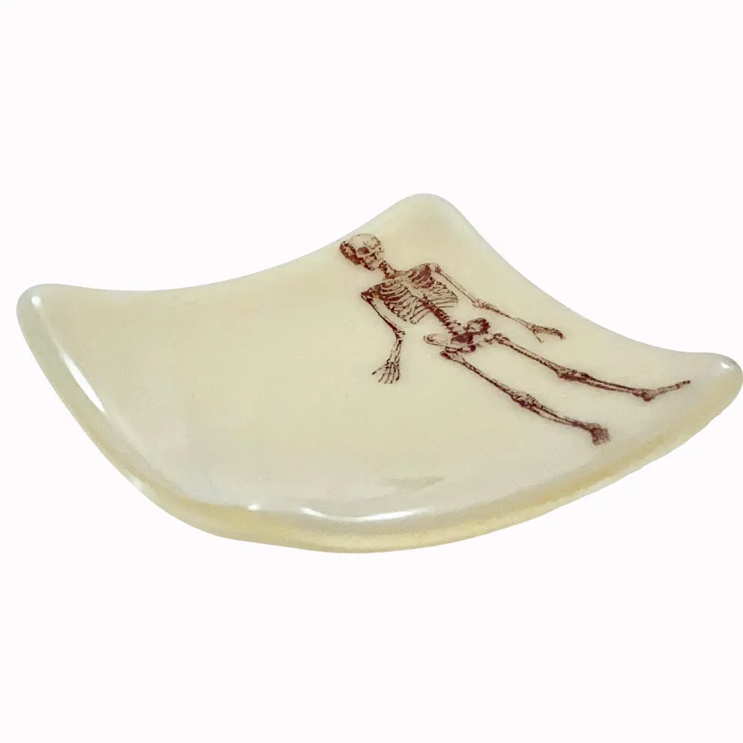 Tiny Skeleton Glass Square Dish Ivory Glass