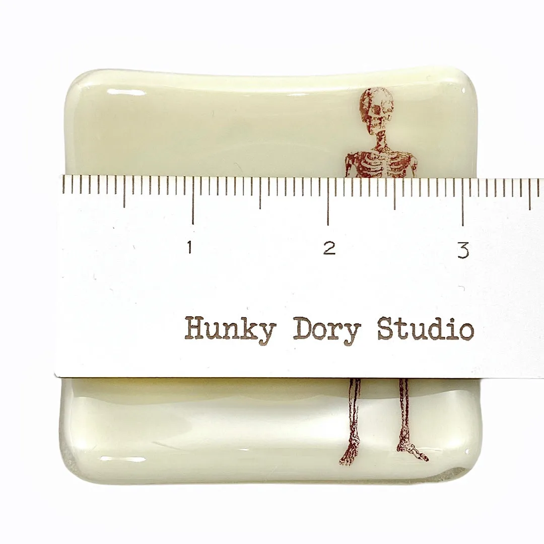 Tiny Skeleton Glass Square Dish Ivory Glass