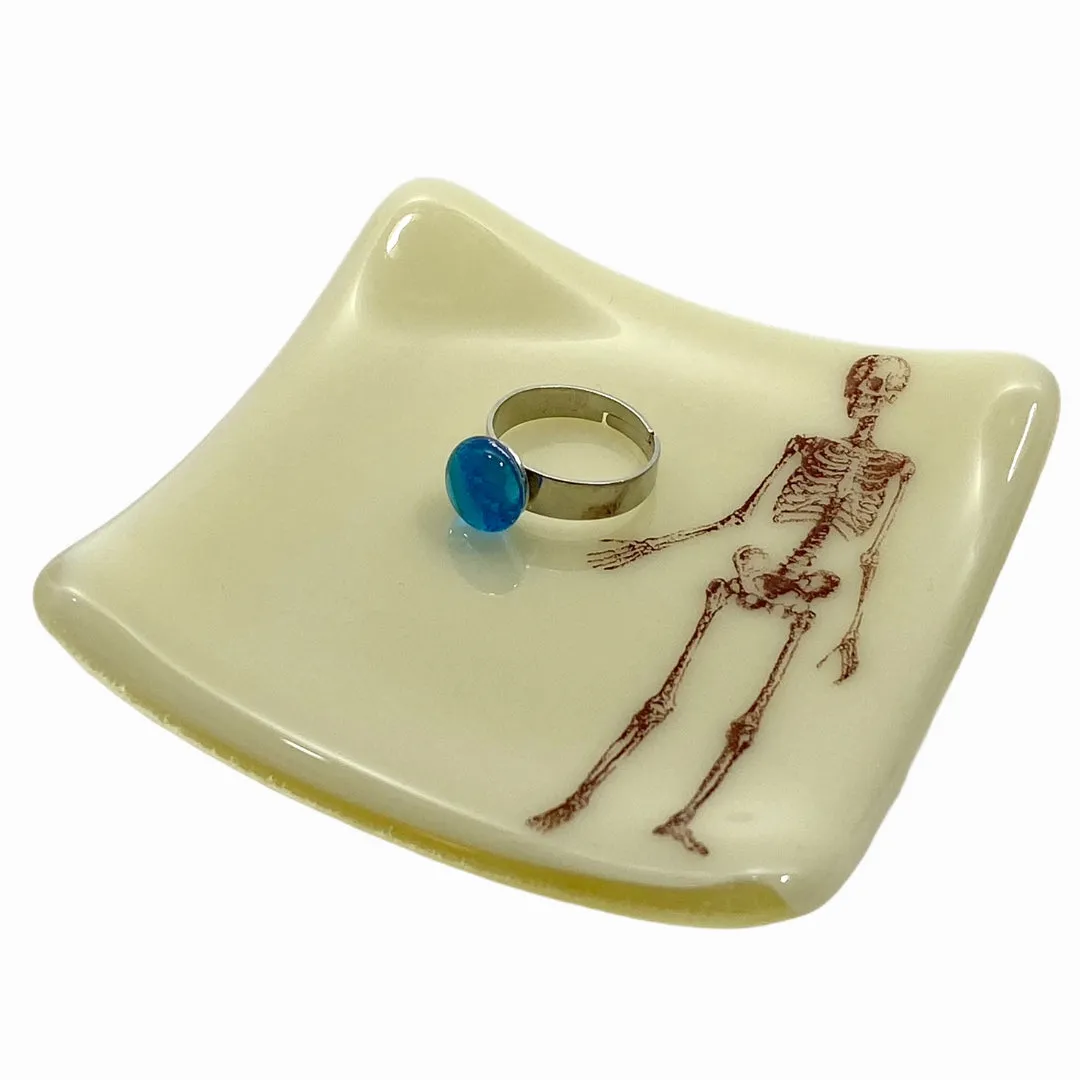 Tiny Skeleton Glass Square Dish Ivory Glass