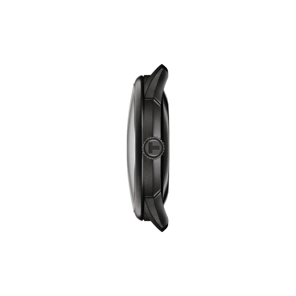 Tissot Chemin Des Tourelles Skeleton Powermatic 80 Mens Black Tone Black Leather Strap Watch