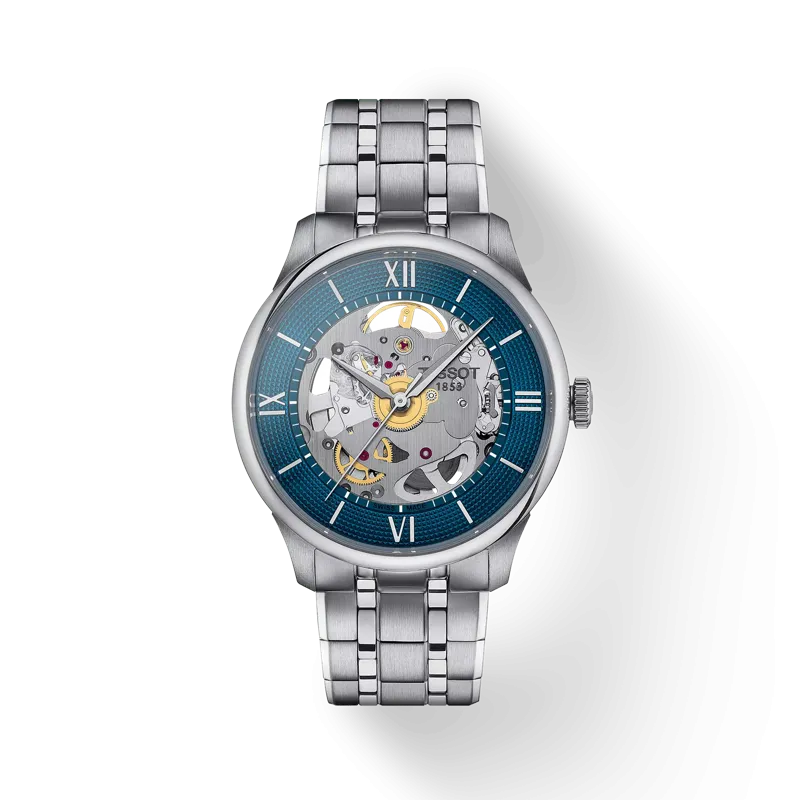 Tissot Chemin Des Tourelles Skeleton Wristwatch, Blue Dial, 39mm (T1398361104800)