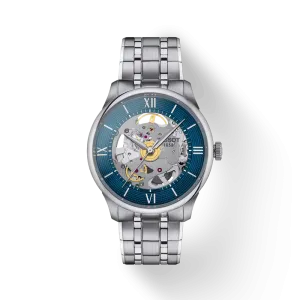 Tissot Chemin Des Tourelles Skeleton Wristwatch, Blue Dial, 39mm (T1398361104800)