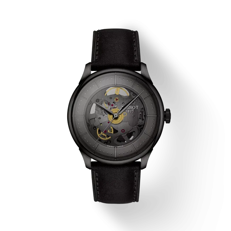 Tissot Chemin Des Tourelles Skeleton Wristwatch, Gunmetal Dial, 39mm (T1398363644100)