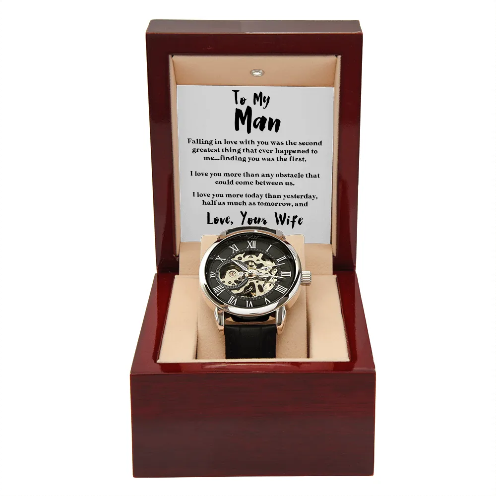 To My Man | I Love You More | Luxury Openface Men's Watch With Genuine Leather Band
