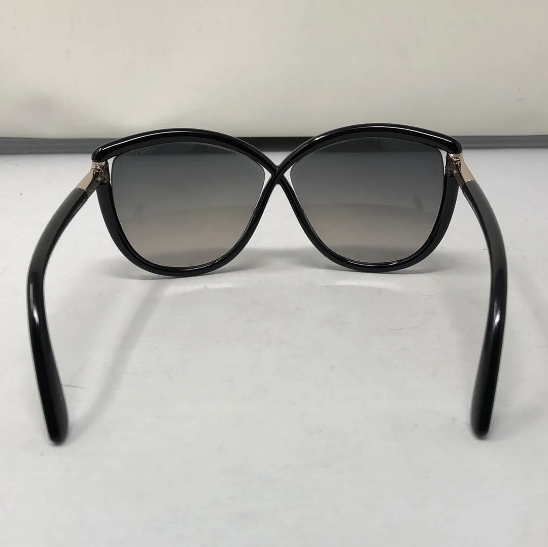 Tom Ford Womens Black Plastic Butterfly Sunnies with Gold Hardware